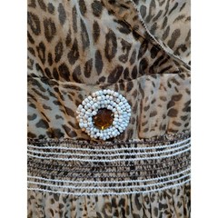 Boho Leopard Smocked Beads Chiffon Summer Ruffles Chiffon Flowy 1X Midi Dress