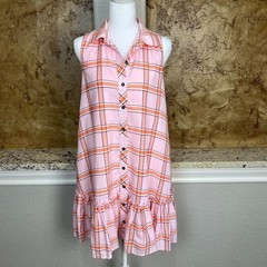 Maeve Anthropologie Flounced Tunic Mini Dress XSP Plaid Pink Orange
