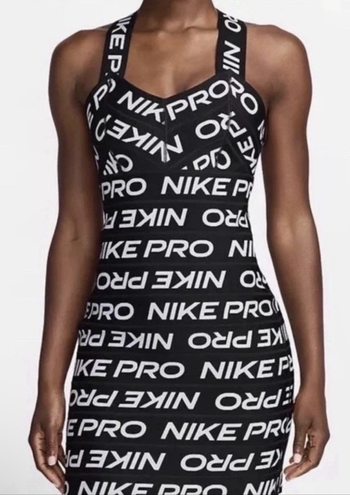 NEW $120 Nike PRO All Over Logo Bandage Dress Black – Women Size S FZ6990-010