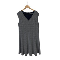Ann Taylor Sleeveless V-Neck Dress Navy Blue Dots 16
