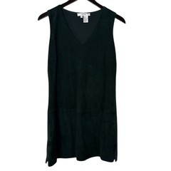 Per Se Suede Sleeveless Sheath Mini Dress Shirt Top Size M Medium Dark Green