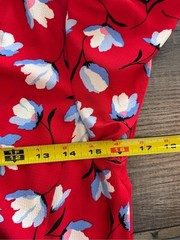 Talbots Floral Midi Dress Womens 6P Petite Red Short Sleeve V Neck Ruffle Hem