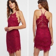 NWT Free People Lace Wine Mini Dress Women’s Size Small
