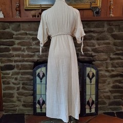 Womens Small Cotton Gauze Maxi Dress Cream Beige Braided Trim Slits Beach Boho