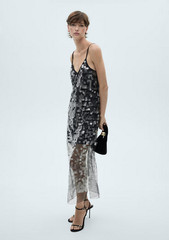 NEW MANGO SELECTION COLLECTION SEMI-TRANSPARENT PAILLETTE MAXI DRESS SZ S US 4