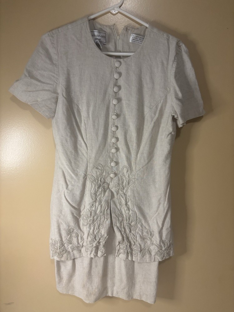 Karen Stevens Petites Linen Women&rsquo;s 1 Piece Beige Dress with Short Sleeve S 12P