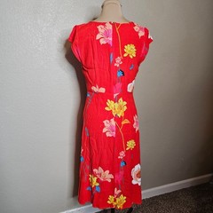 LOFT Red Floral Cap Sleeve Midi Dress Size 6 Tropical Rayon Slit Hem