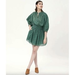 Rebecca Taylor Emerald Green Ikat Cotton Smocked Mini Dress | Size S