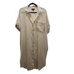 Rouge Collection Linen Blend Button Up Shirt Dress Beige Lagenlook Beachy 2X/3X