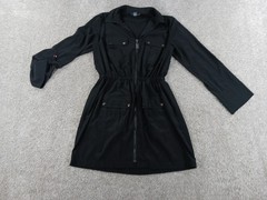 Alfani Petite Womens Dress 8P Black Polyester Long Sleeve Roll Cuff Full Zip