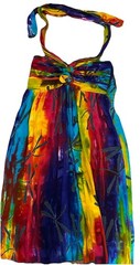 2 Batik Tie Dye Halter Sun Dresses, One Size, Rainbow Colorful, Festivals