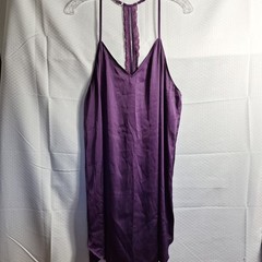 EKOUAER Y2K Adjustable Lace Satin Slip Lingerie Midi Dress Sz L Purple Sexy 90s