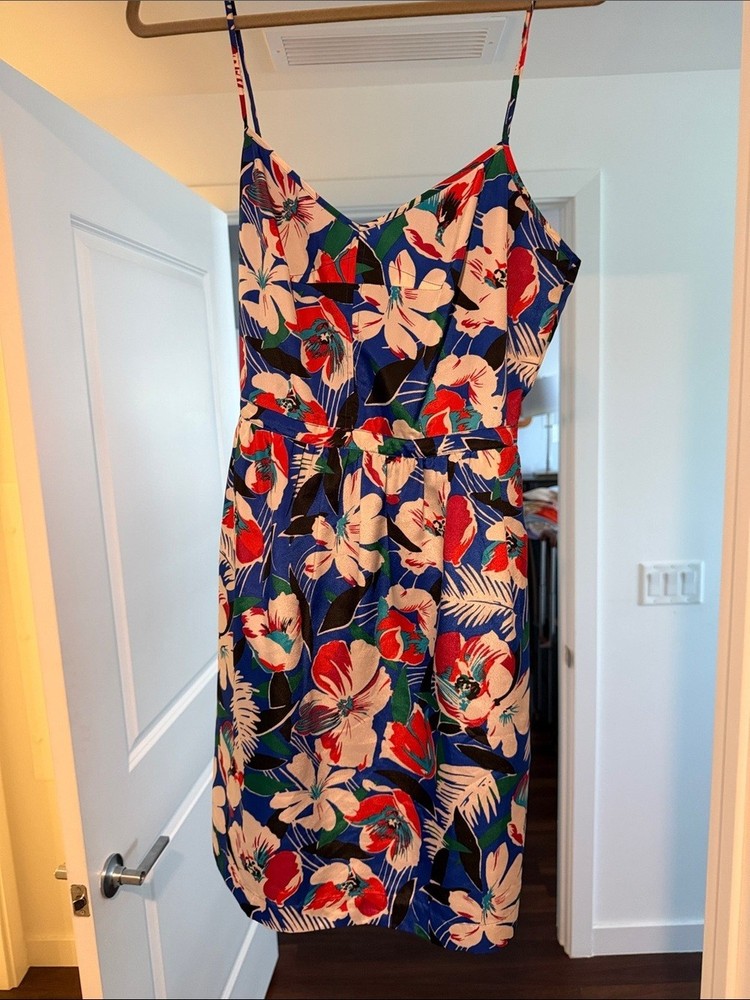 J. Crew Blue Floral Spaghetti-Strap Mini Dress