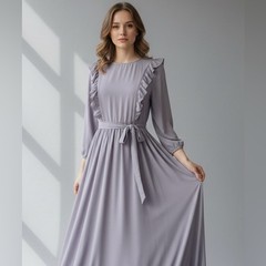 Source Unknown Lilac Ruffle Long-Sleeve Maxi Dress with Tie Waist