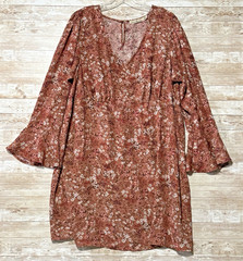 Liberty Love Floral V-Neck Shift Dress Sz 3XL Red Balloon Sleeve Casual Mini