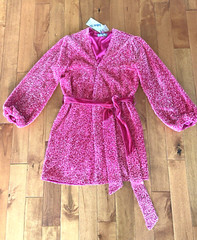 Blue B S XS Hot Pink Sequin Velvet Wrap Tie Dress Stretch Sexy Lined LS RARE