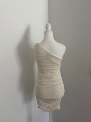 Forever 21 Beige Solid One Shoulder Ruched Bodycon Mini Party Dress Size S