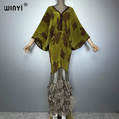 Pleated Elastic Loose Dress Beach Cover up Abaya Dubai Luxury Party Dress Retro