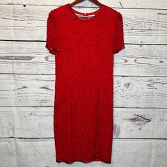 A. J. Bari Womens Red Beaded Silk Evening Gown Holiday Midi Dress Size 8