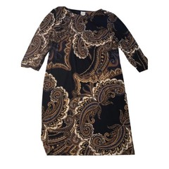 Chico&rsquo;s Paisley Dress with Camel and Navy Blue Accents Size 2W