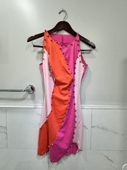 New Women’s Pastel Pink And Orange Mini Dress Size Medium Gold Pearls Sexy