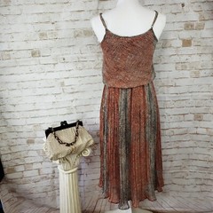 Lucca Couture Size S Red Black Print Sleeveless Accordion Pleated Midi Sun Dress