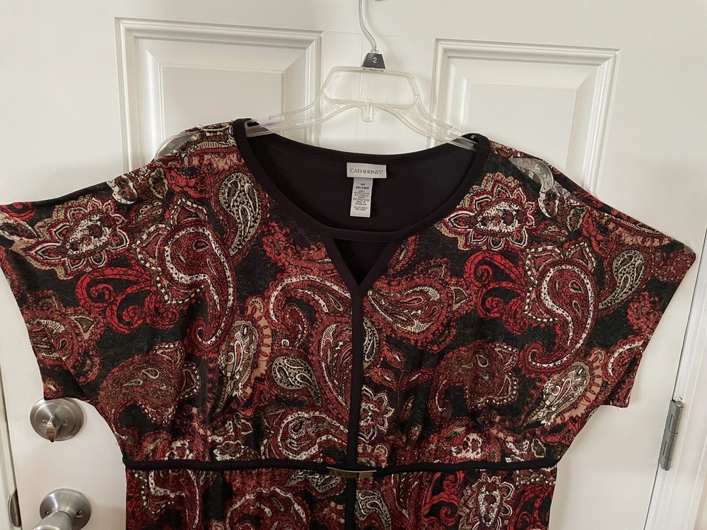 Catherine’s Plus 3X Black And Rust Short Sleeved Long Dress, EUC