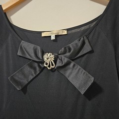 Blumarine Black Midi Dress Silk Bow Rhinestone Brooch Lace Back Made in Italy 46