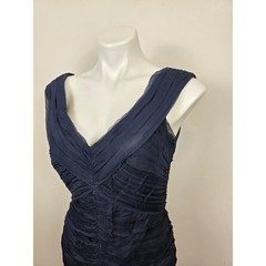 Tadashi Collection Navy Blue Ruched Sheath 100% Silk Dress Cocktail Party 10
