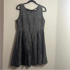 Ya Los Angeles Grey Patterned Metallic Thread Sleeveless Fit and Flare Dress