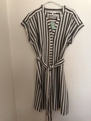 maurices Women’s Gray White Striped Shirt Dress Belted V-Neck Short Sleeve XL