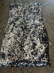 As U Wish Dress Sequins Size Medium Sparkle Strapless Silver and Black Mini ❤️