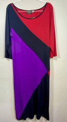 Bob Mackie Size XL Black Red Purple Geometric Color Block Maxi Dress Stretch NEW