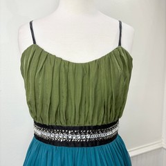 Maria Bianca Nero Size M Dress Vintage Silk Rhinestone Contrast Fit Flare Ruched