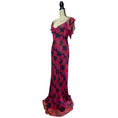 90s 100% Silk Long Bias Cut Beaded Floral Dress UK 12 (US 8 )