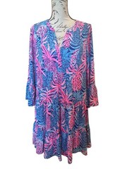 EUC Lilly Pulitzer Gabriel Borealis Blue Tropic Down Low Dress Women’s Size 10