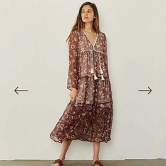 Christy Dawn Paloma Dress Medium Biscotti Brown Floral Sheer Chiffon Lined
