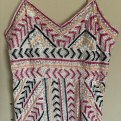 Parker Casey Beaded Patterned SequinWhite/Pink Women&rsquo;s Dress XS