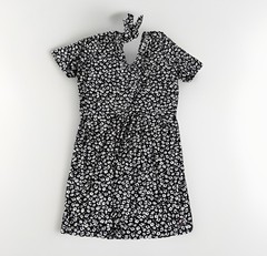 Hatley Maggie Dress XL Black White Floral Short Sleeve V-Neck Keyhole Back
