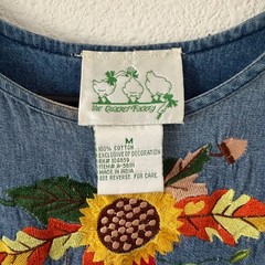 Vtg Quacker Factory Womens Denim Embroidered Fall Harvest Garden Dress Size M