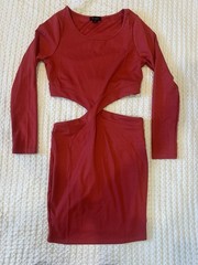 Fiestar Red Ribbed Knit Cut Out Long Sleeve Bodycon Dress Size M