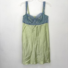 Womens Polka Dot Satin Corset Slip Dress XL Fairy Babydoll Lace Trim Cottage
