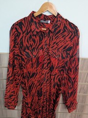 Mint Velvet Dress Ladies Layered Tiger print Cherry Red Flow Button Up UK 18