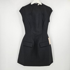 Odd Muse Ultimate Muse Cap Sleeve Mini Dress Black Flap Pockets High Neck NWT XS