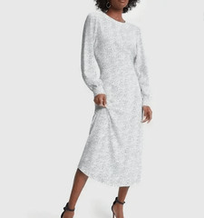 Goop G. Label White CITRINE PRINTED long sleeve midi DRESS sz 10