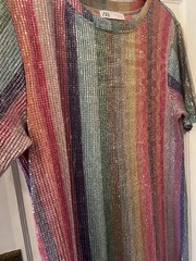 Zara Multicoloured Striped Sequin T-Shirt Style Midi Dress,Med