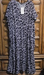 Bloomchic Navy Blue/White Floral V-Neck Short Sleeve Maxi Dress Plus Size 26