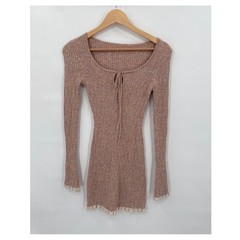 Forni Ribbed Dress Y2K 90s Womens S Boho Retro Fairy Grunge Granola Minimalist