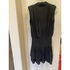 Ramy Brook Tabitha Black Smocked Mini Shirtdress Size Small Drop Waist