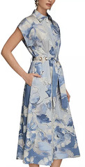 NWT Donna Karan NY Collared Short-Slv Dress, Grommet Belt, 10, Tempest, $189
